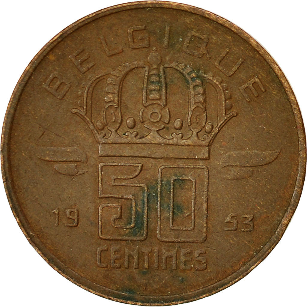 Belgio, 50 Centimes, 1953, MB+, Bronzo, KM:144