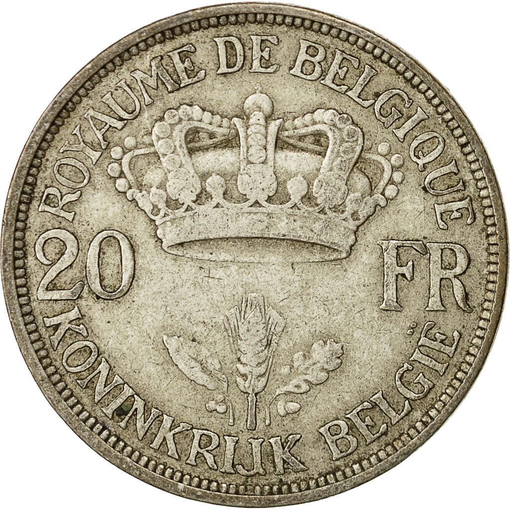 Belgio, 20 Francs, 20 Frank, 1934, MB+, Argento, KM:105