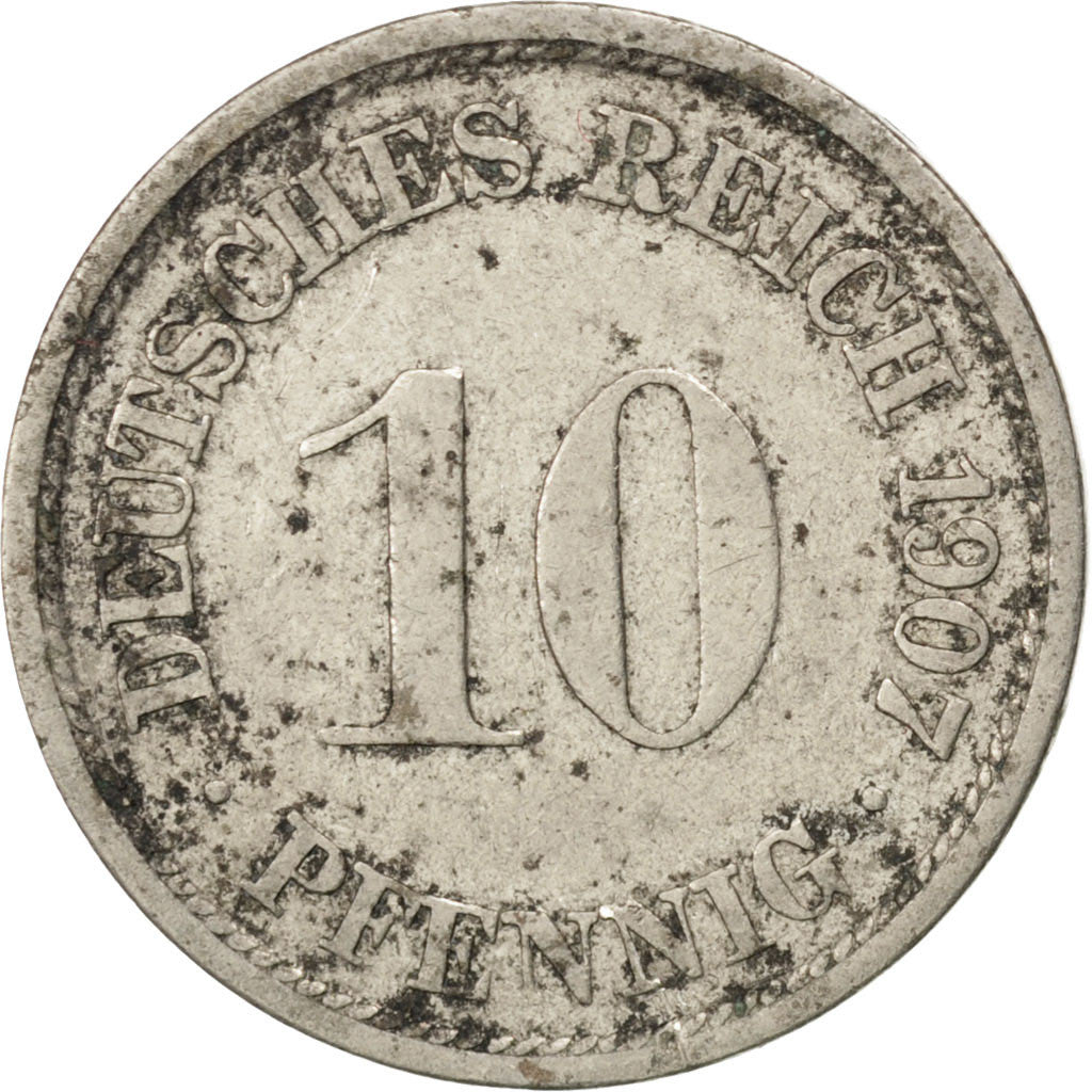 Münze, GERMANY - EMPIRE, Wilhelm II, 10 Pfennig, 1907, Stuttgart, S+
