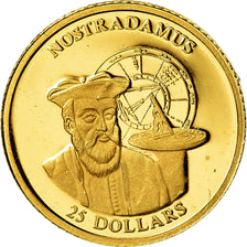 Liberia, 25 Dollars, Nostradamus, 2001, MS(65-70), Gold