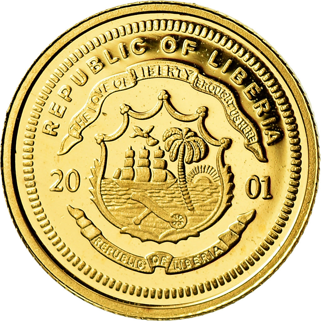 Liberia, 25 Dollars, Nostradamus, 2001, MS(65-70), Gold