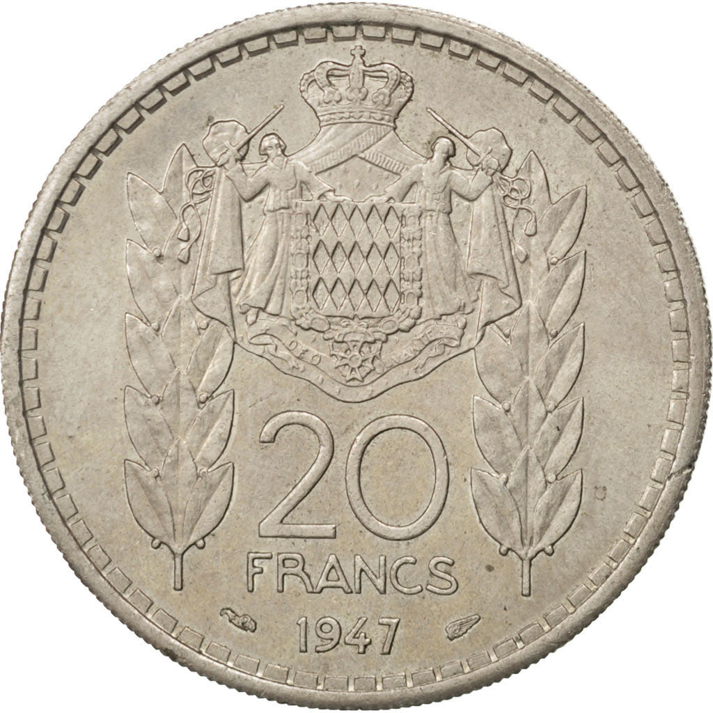 Moneta, Monaco, Louis II, 20 Francs, Vingt, 1947, AU(50-53), Miedź-Nikiel