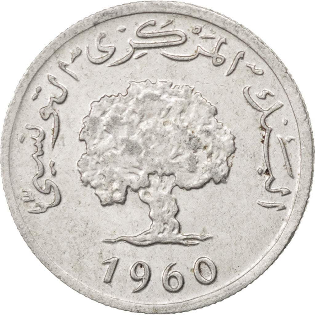 Moneta, Tunisia, 2 Millim, 1960, BB, Alluminio, KM:281
