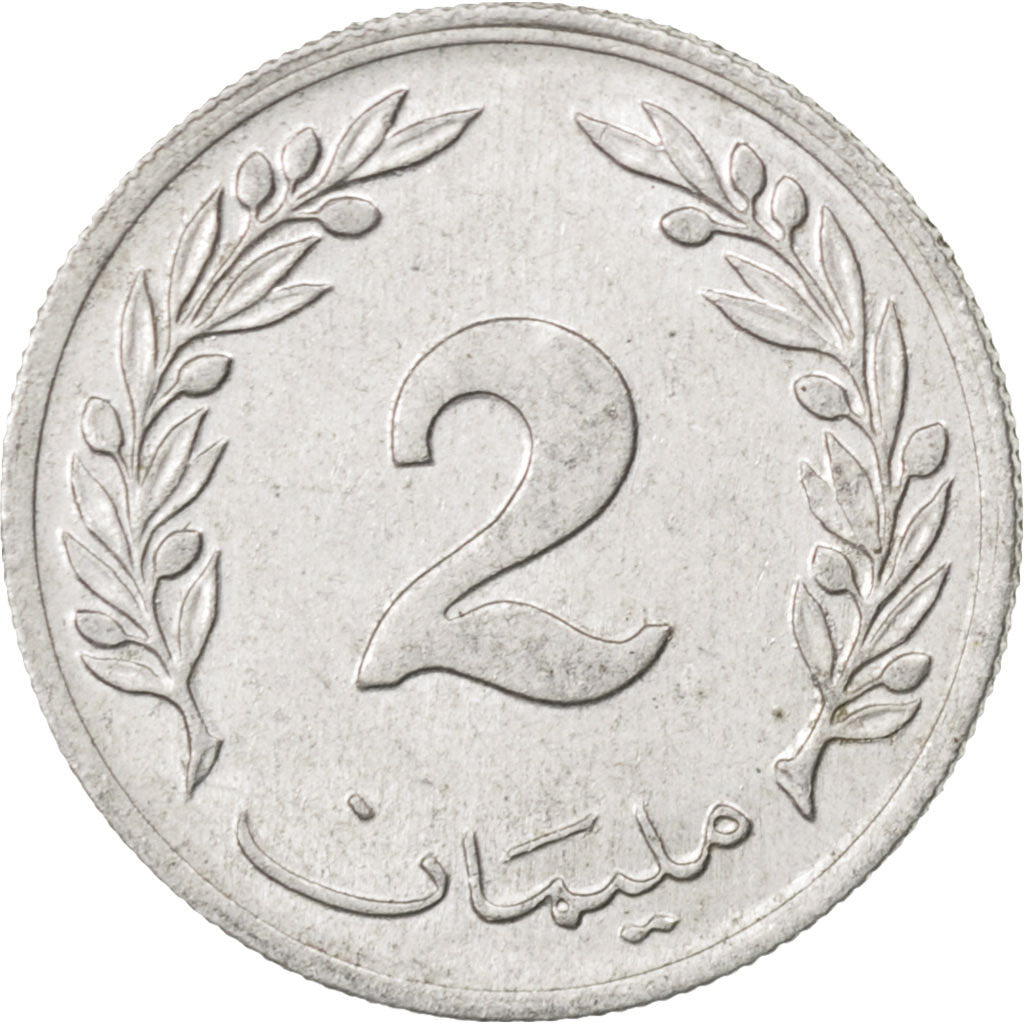 Moneta, Tunisia, 2 Millim, 1960, BB, Alluminio, KM:281