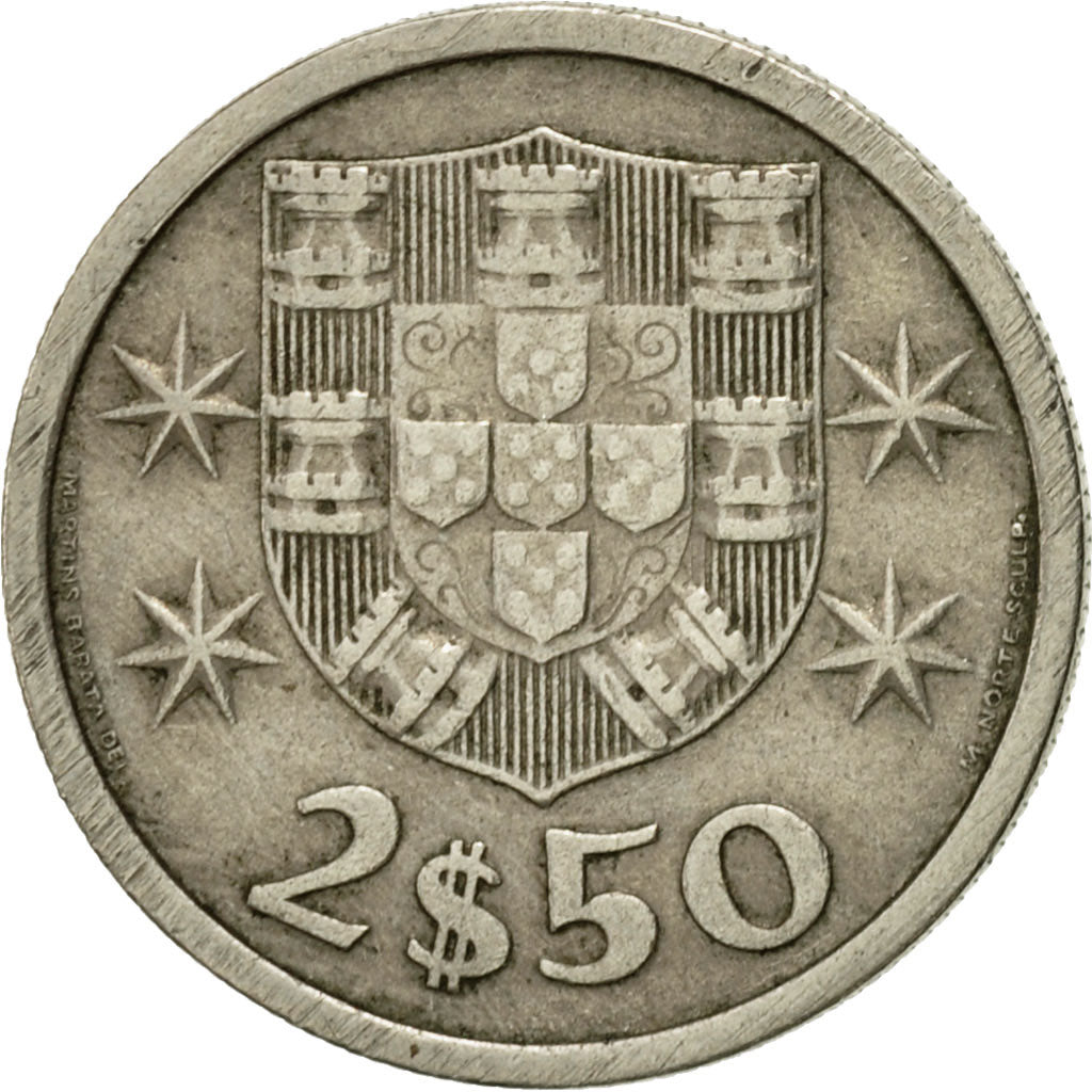Coin, Portugal, 2-1/2 Escudos, 1970, EF(40-45), Copper-nickel, KM:590