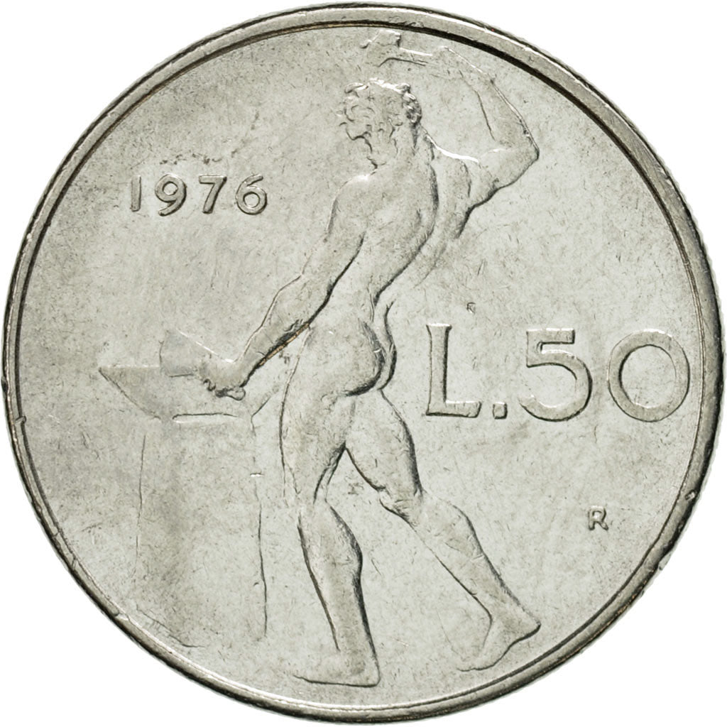 Coin, Italy, 50 Lire, 1976, Rome, EF(40-45), Stainless Steel, KM:95.1