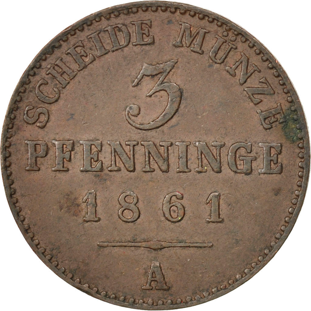 Moneta, Stati tedeschi, PRUSSIA, Wilhelm I, 3 Pfennig, 1861, Berlin, BB, Rame