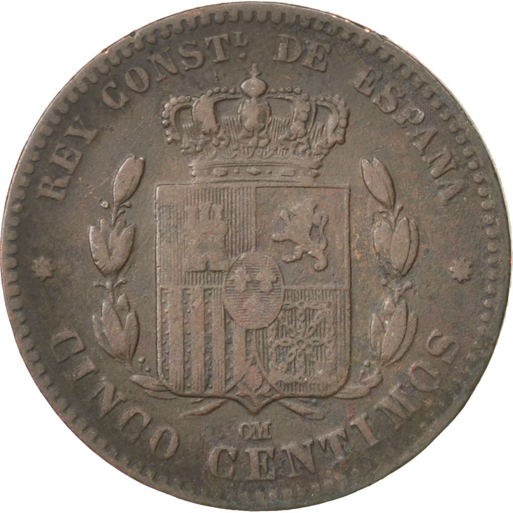 Monnaie, Espagne, Alfonso XII, 5 Centimos, 1877, TB+, Bronze, KM:674