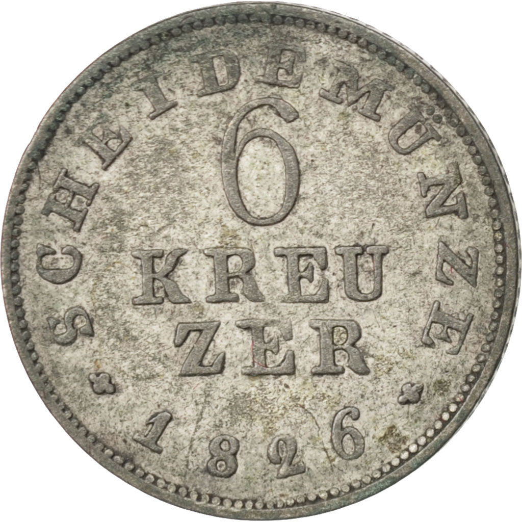 Munten, Duitse staten, HESSE-DARMSTADT, Ludwig X, 6 Kreuzer, 1826, ZF, Zilver