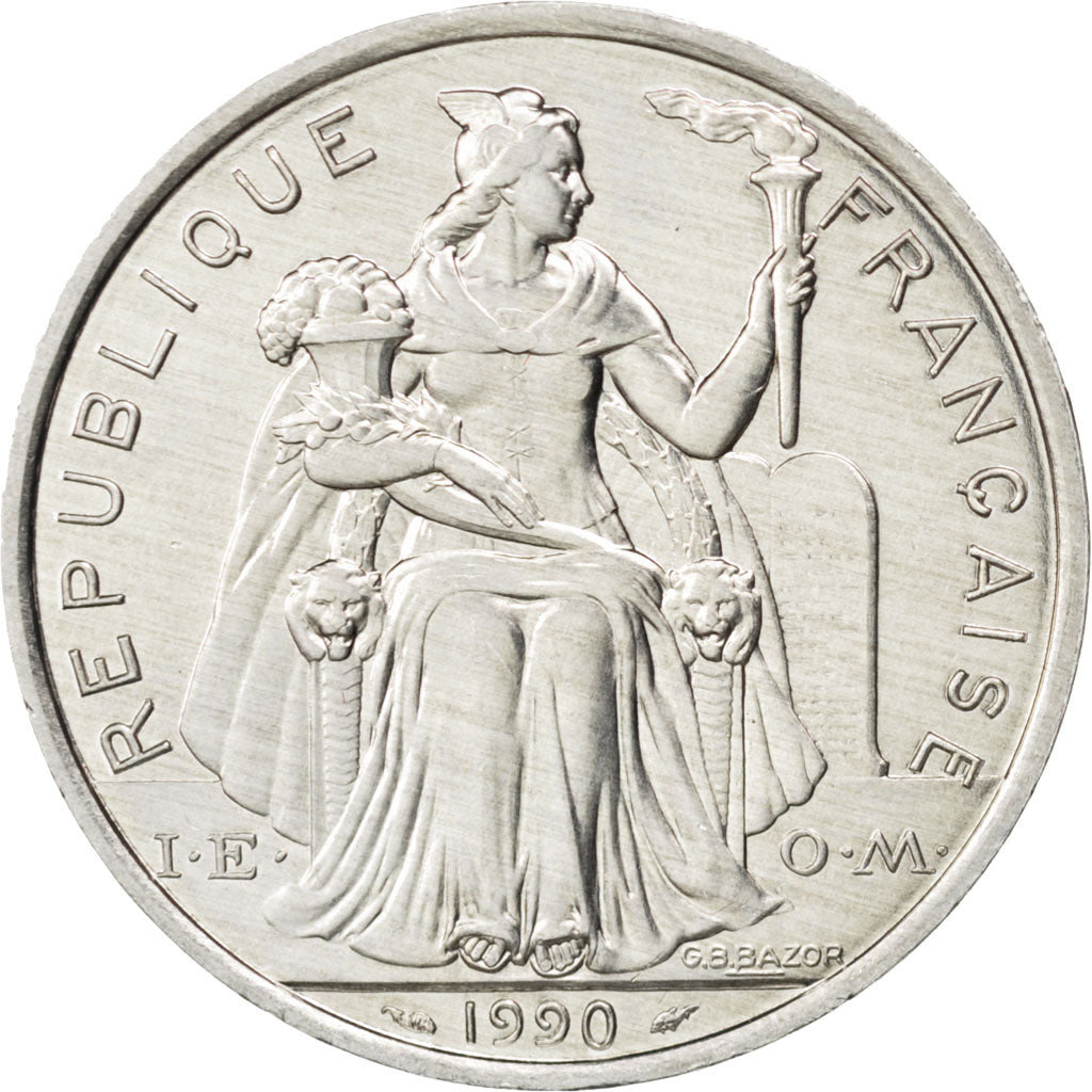 Moneta, Nuova Caledonia, 5 Francs, 1990, SPL+, Alluminio, KM:16, Lecompte:78