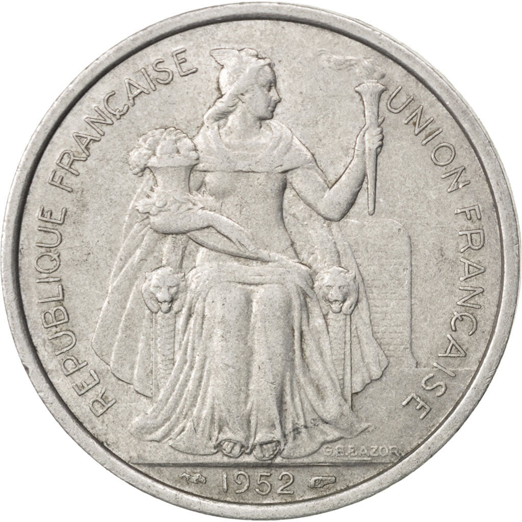 Moneta, Nuova Caledonia, 5 Francs, 1952, BB, Alluminio, KM:4, Lecompte:71