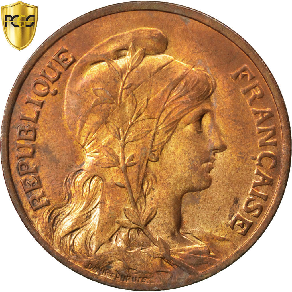 Francja, 10 Centimes, Daniel-Dupuis, 1907, Paris, Brązowy, PCGS, MS65RB