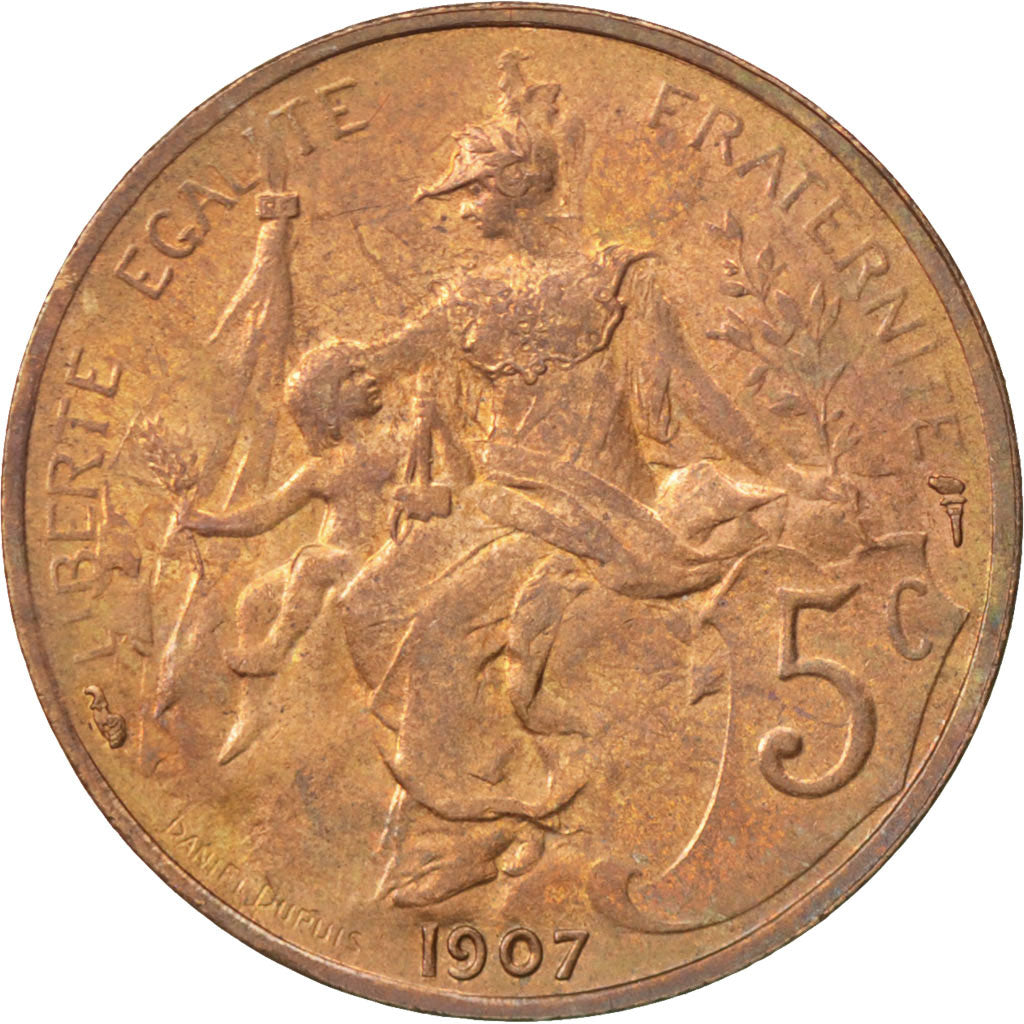 Moneta, Francja, Dupuis, 5 Centimes, 1907, MS(63), Bronze, KM:842, Gadoury:165