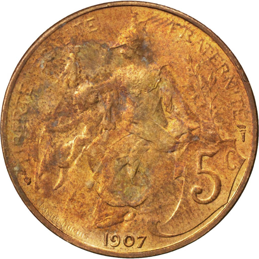 Munten, Frankrijk, Dupuis, 5 Centimes, 1907, UNC-, Bronze, KM:842, Gadoury:165