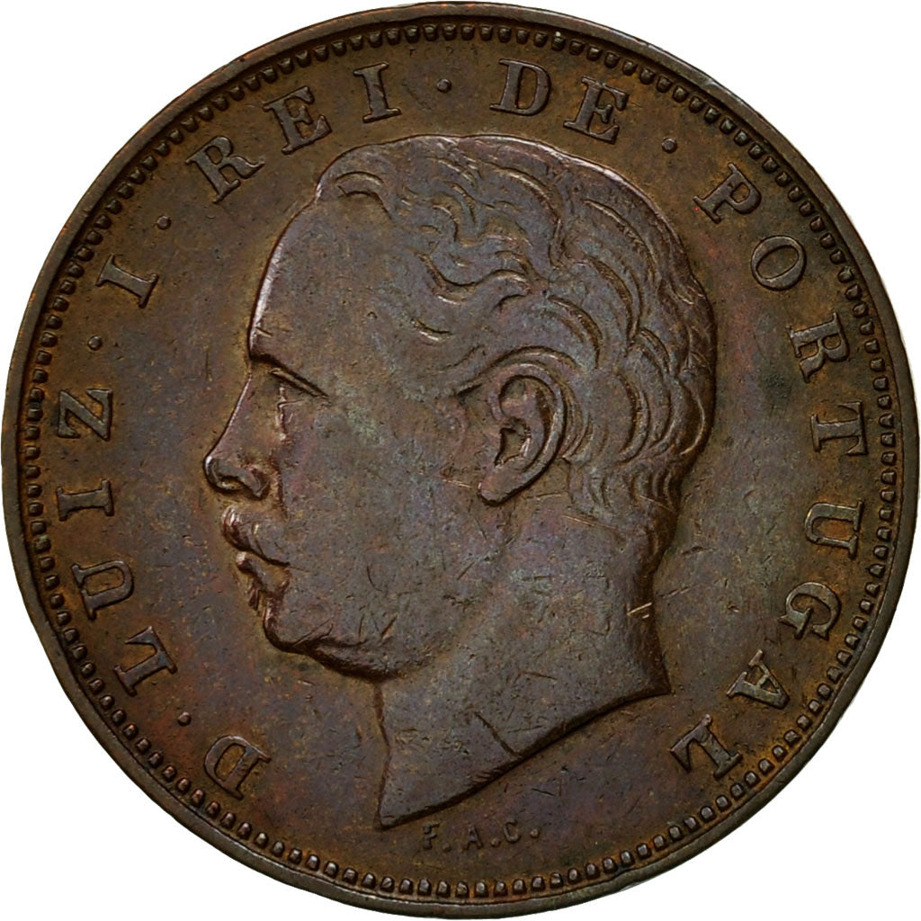 Coin, Portugal, Luiz I, 10 Reis, 1883, EF(40-45), Bronze, KM:526