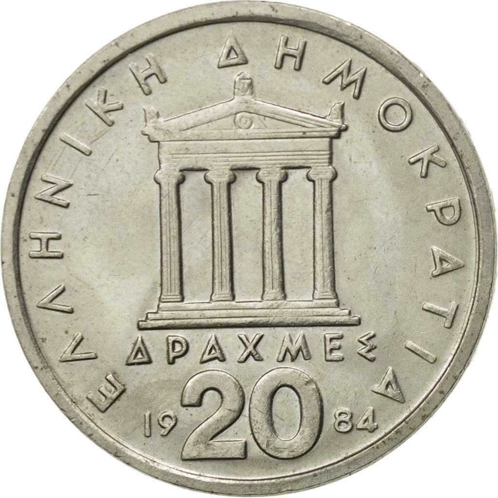 Coin, Greece, 20 Drachmes, 1984, AU(55-58), Copper-nickel, KM:133