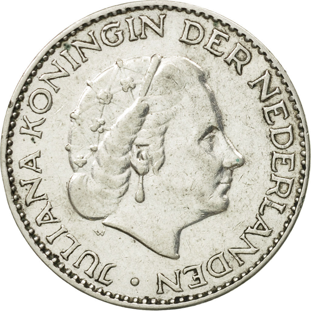 Coin, Netherlands, Juliana, Gulden, 1957, AU(55-58), Silver, KM:184