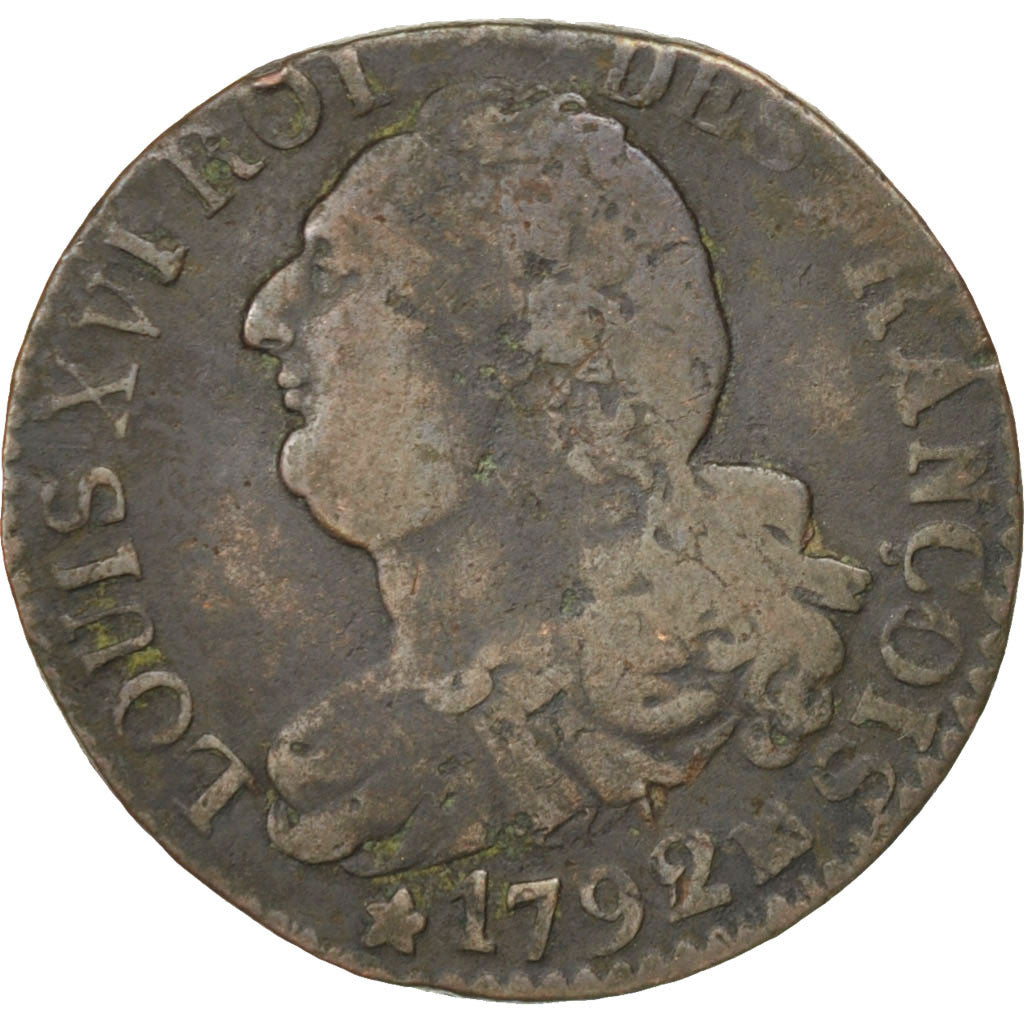 Moneta, Francia, 6 deniers françois, 6 Deniers, 1792, Marseille, MB+, Bronzo