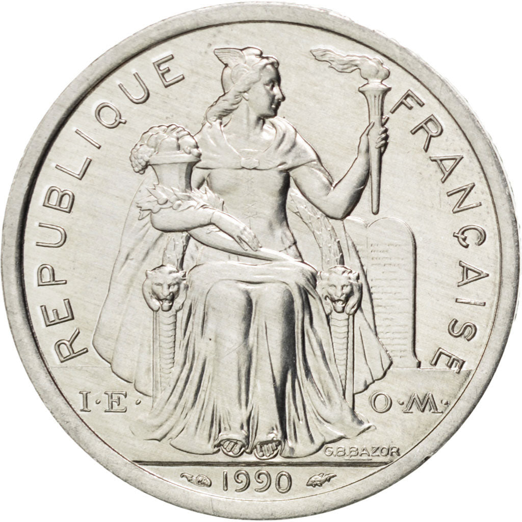 Moneta, Nuova Caledonia, 2 Francs, 1990, SPL+, Alluminio, KM:14