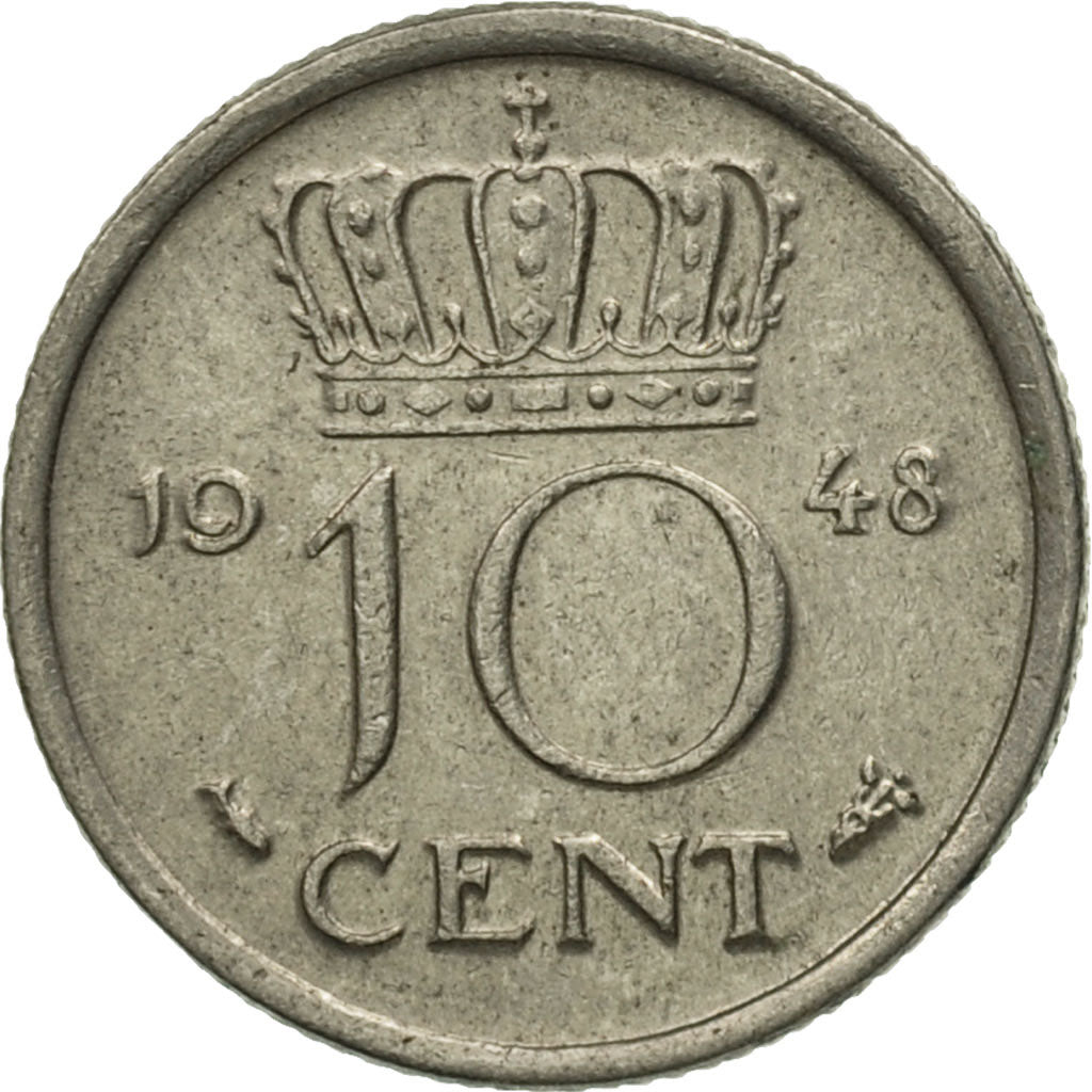 Coin, Netherlands, Wilhelmina I, 10 Cents, 1948, EF(40-45), Nickel, KM:177