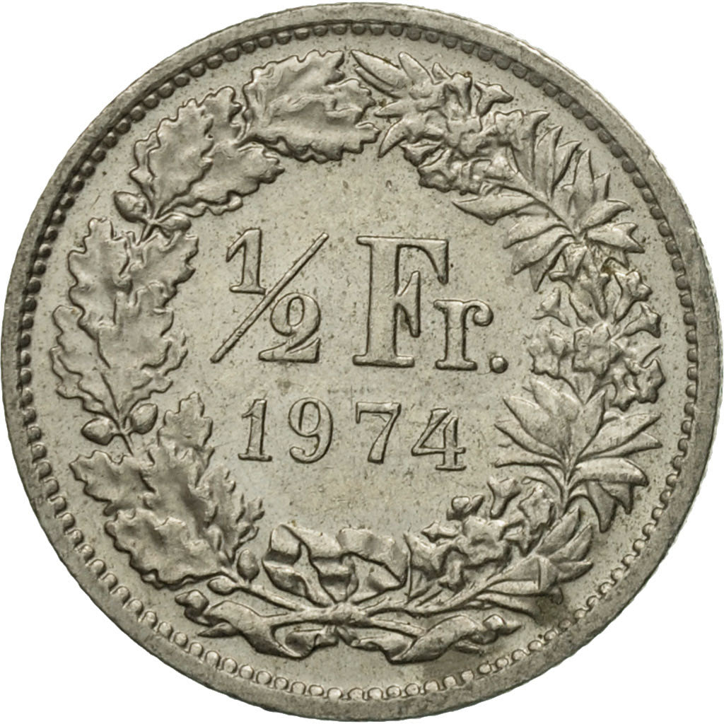 Coin, Switzerland, 1/2 Franc, 1974, Bern, EF(40-45), Copper-nickel, KM:23a.1