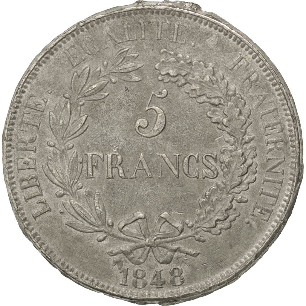 Moneta, Francja, 5 Francs, 1848, Paris, AU(50-53), Cyna, KM:Pn57, Gadoury:697