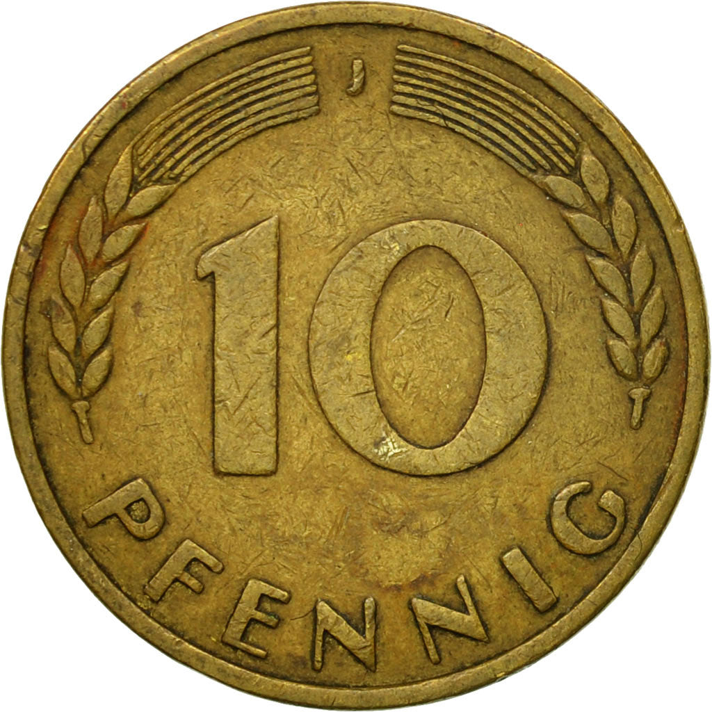 Moneta, Niemcy - RFN, 10 Pfennig, 1950, Hambourg, EF(40-45), Mosiądz powlekany