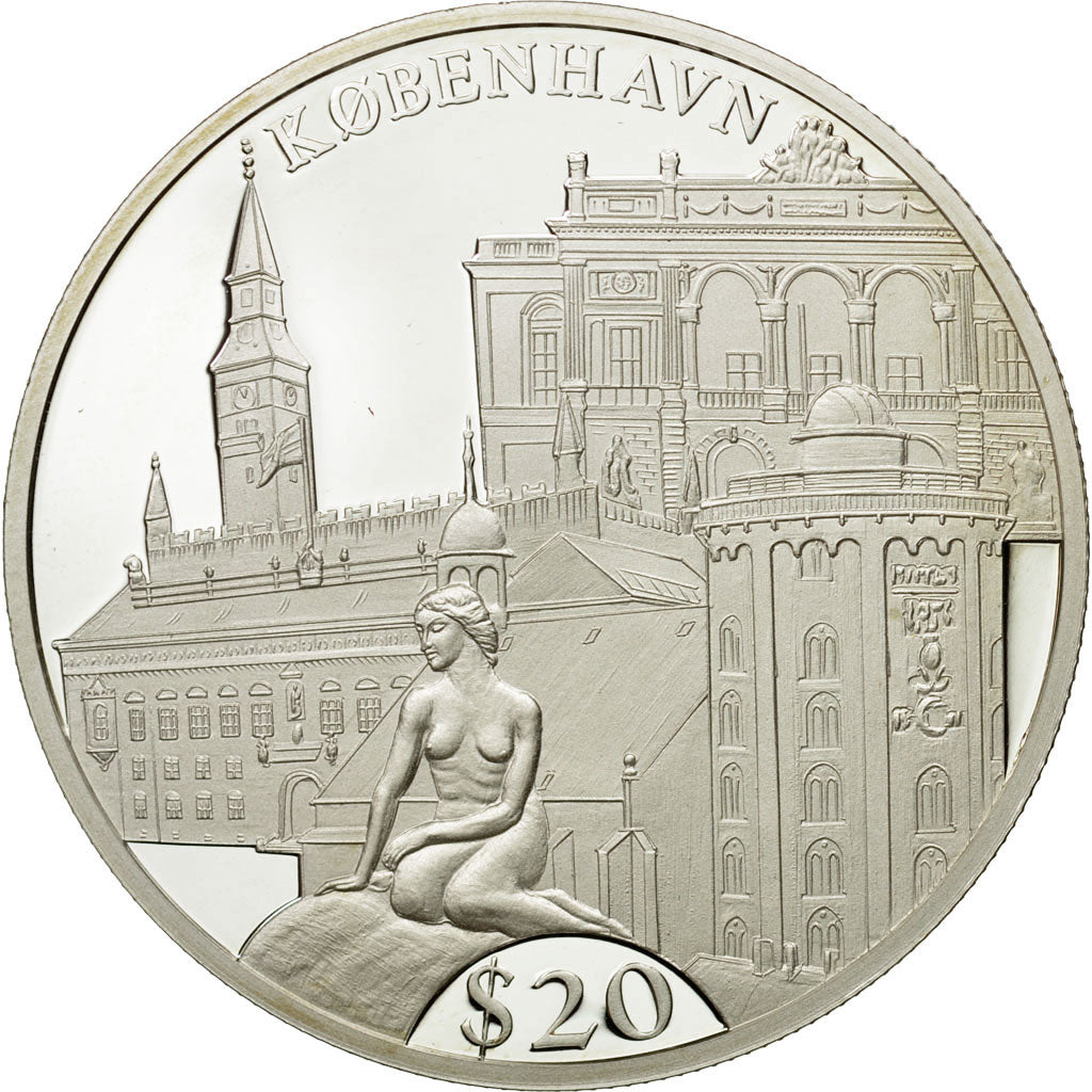 Moneda, Liberia, 20 Dollars, Copenhague, 2000, FDC, Plata