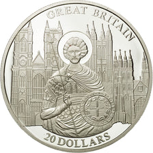 Moneda, Liberia, 20 Dollars, Great Britain, 2001, FDC, Plata