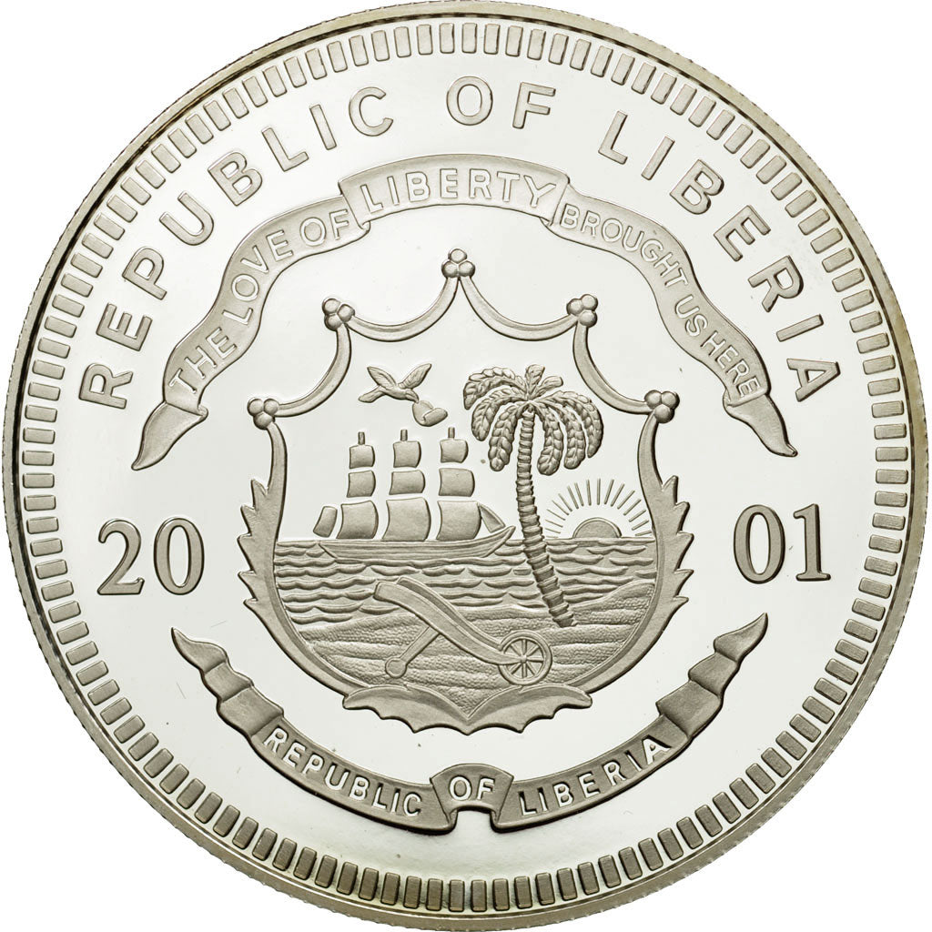 Moneda, Liberia, 20 Dollars, Great Britain, 2001, FDC, Plata