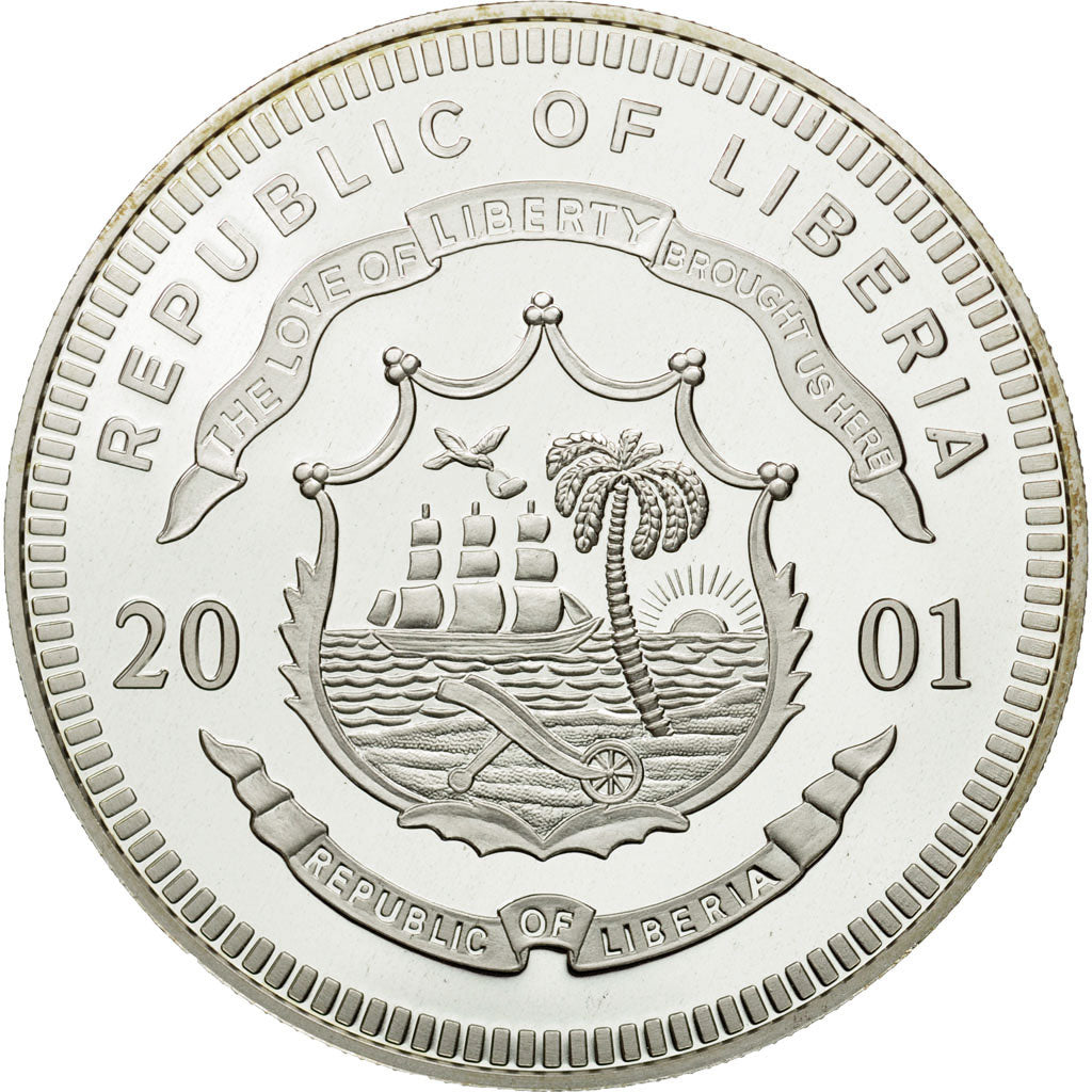 Moneda, Liberia, 20 Dollars, Austria, 2001, FDC, Plata