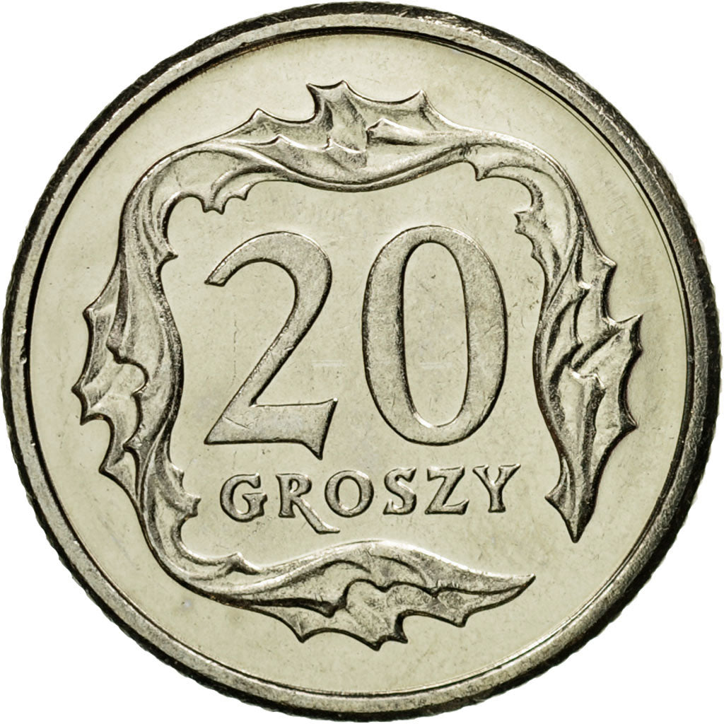 Coin, Poland, 20 Groszy, 2008, Warsaw, MS(65-70), Copper-nickel, KM:280