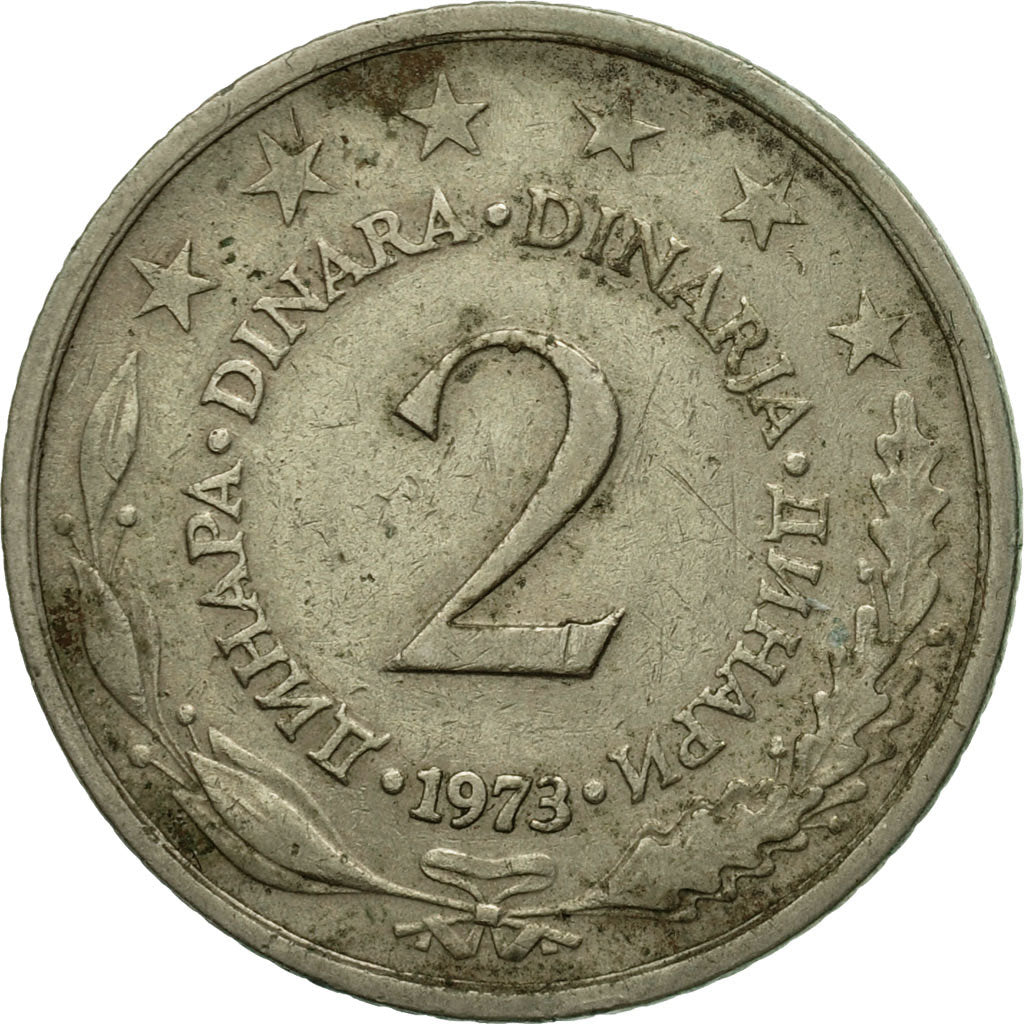 Moneta, Jugosławia, 2 Dinara, 1973, EF(40-45), Miedź-Nikiel-Cynk, KM:57
