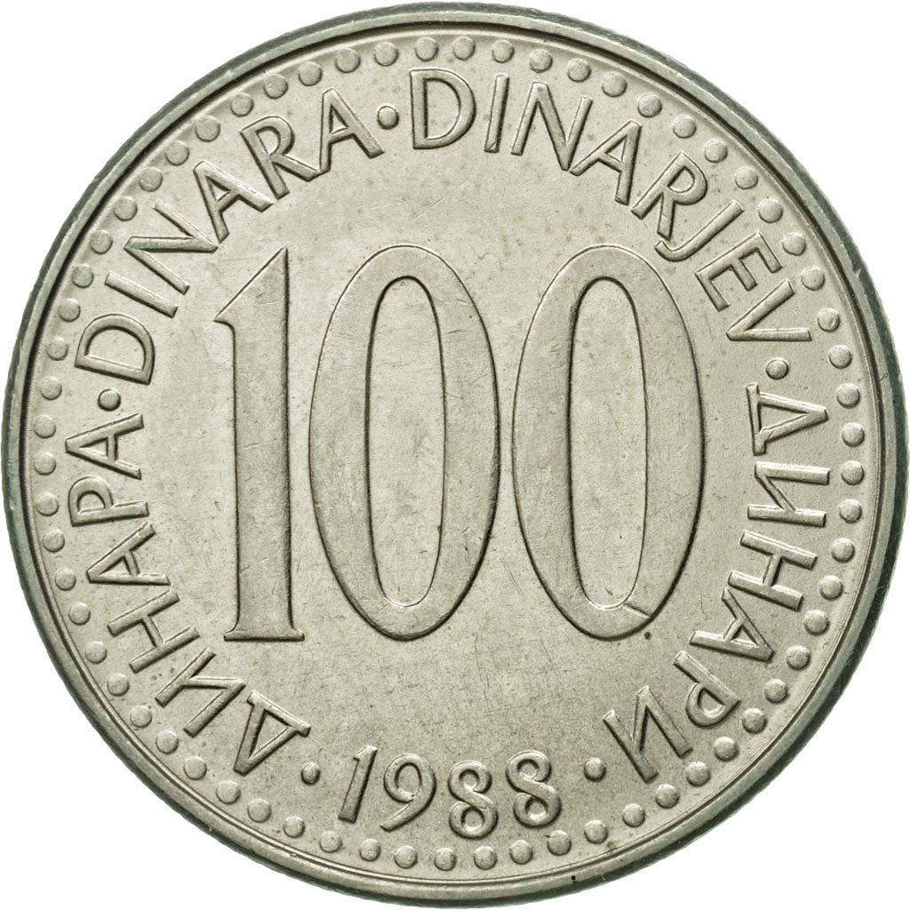 Coin, Yugoslavia, 100 Dinara, 1988, AU(55-58), Copper-Nickel-Zinc, KM:114