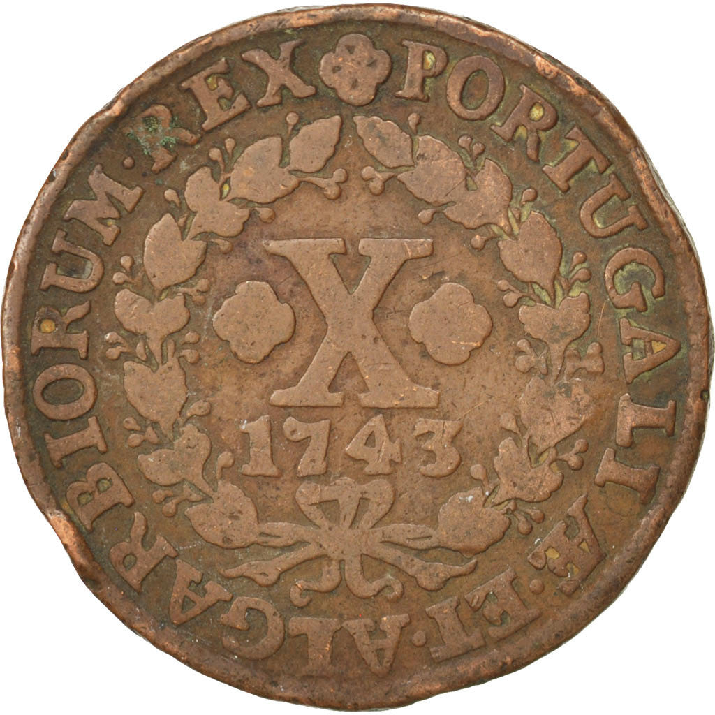 Munten, Portugal, Jo, 10 Reis, X; 1/2 Vinten, 1743, FR+, Koper, KM:227