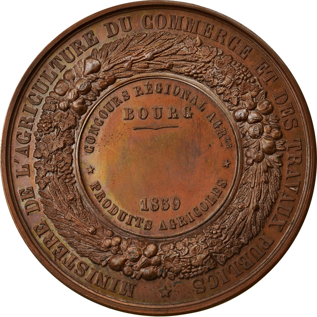 France, Medal, Napoléon III, Concours Agricole de Bourg, 1859, Caqué, MS(64)