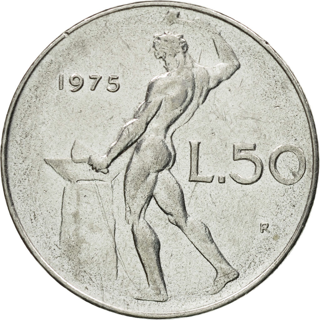 Coin, Italy, 50 Lire, 1975, Rome, EF(40-45), Stainless Steel, KM:95.1