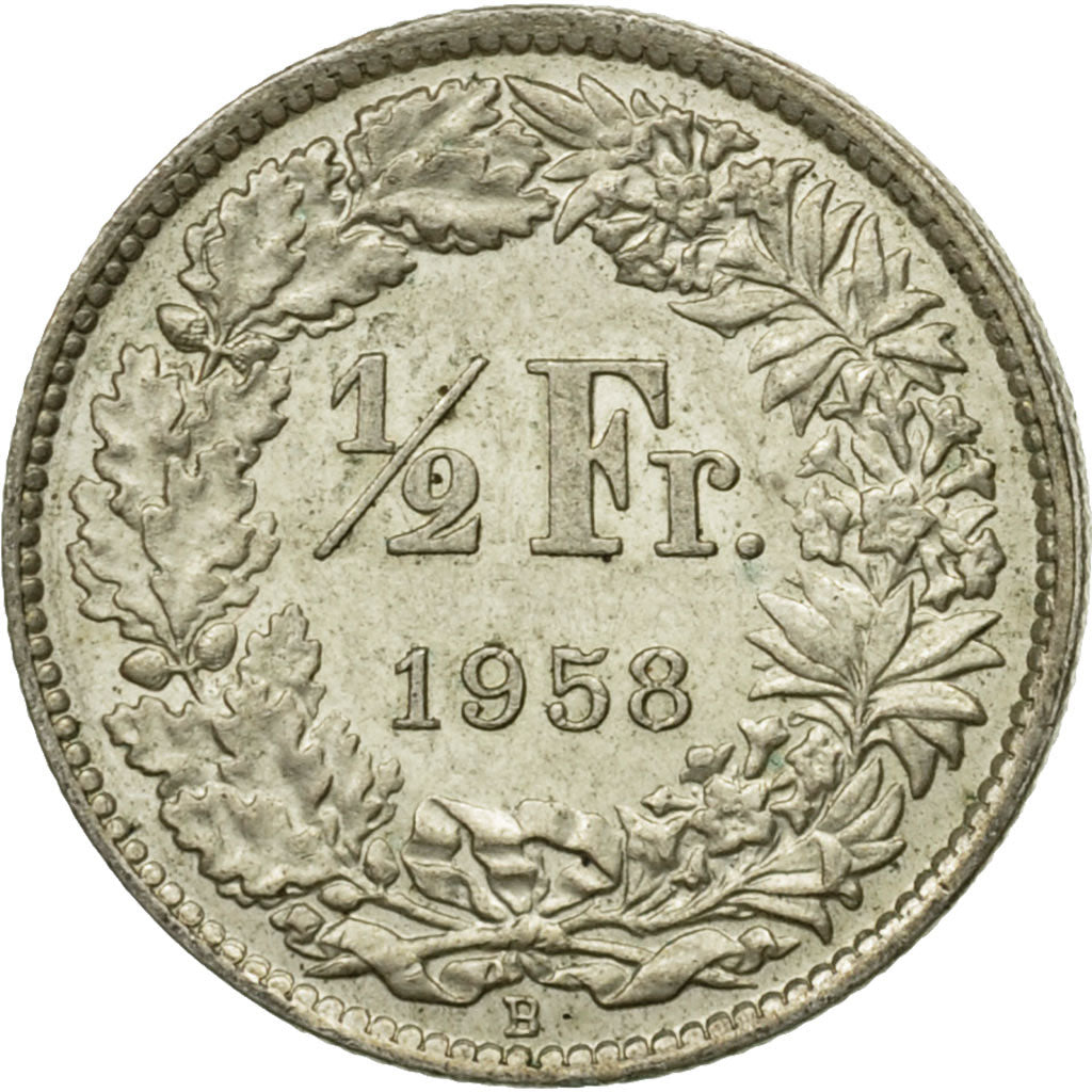 Coin, Switzerland, 1/2 Franc, 1958, Bern, EF(40-45), Silver, KM:23