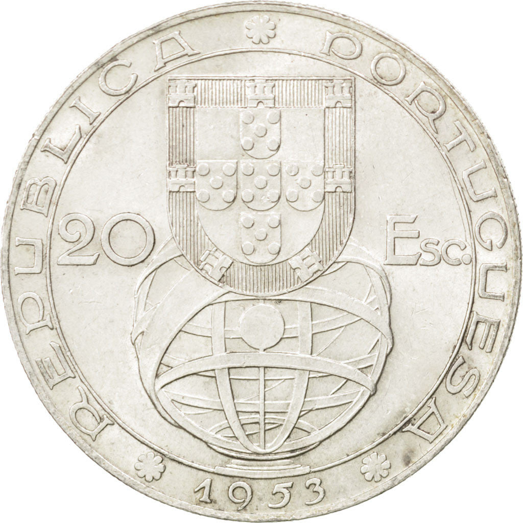 Moneda, Portugal, 20 Escudos, 1953, SC, Plata, KM:585