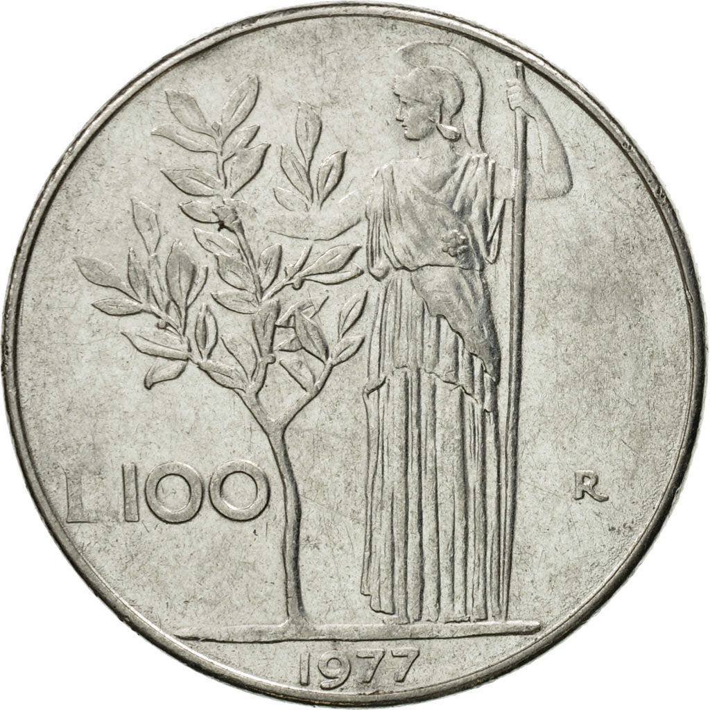 Moneta, Włochy, 100 Lire, 1977, Rome, AU(55-58), Stal nierdzewna, KM:96.1