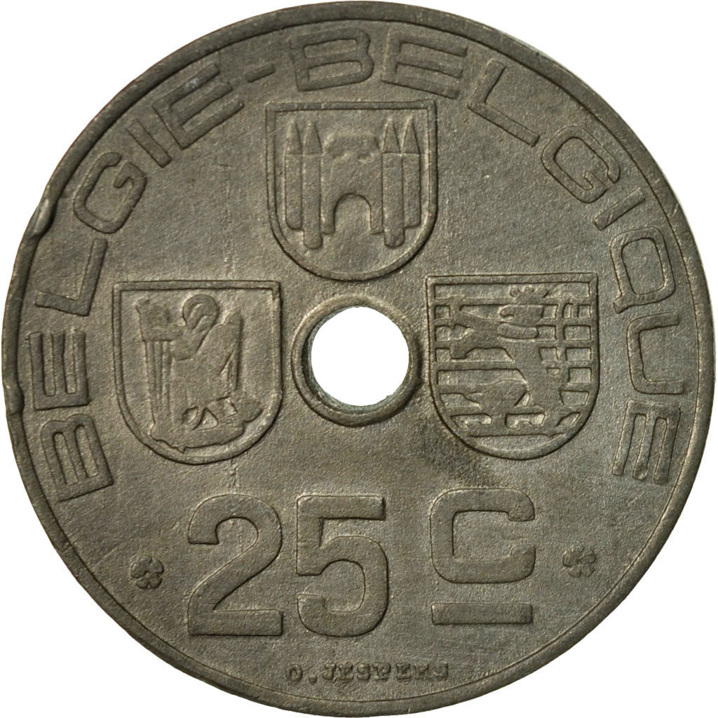 Coin, Belgium, 25 Centimes, 1944, EF(40-45), Zinc, KM:132
