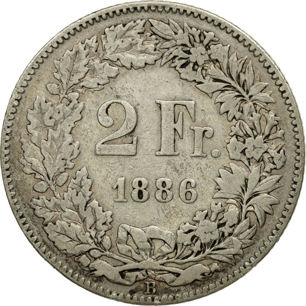 Coin, Switzerland, 2 Francs, 1886, Bern, VF(30-35), Silver, KM:21