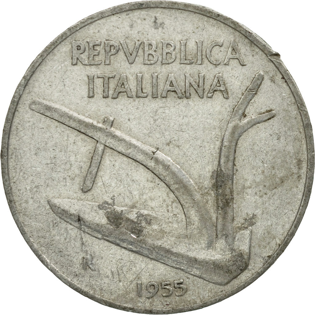 Coin, Italy, 10 Lire, 1955, Rome, EF(40-45), Aluminum, KM:93