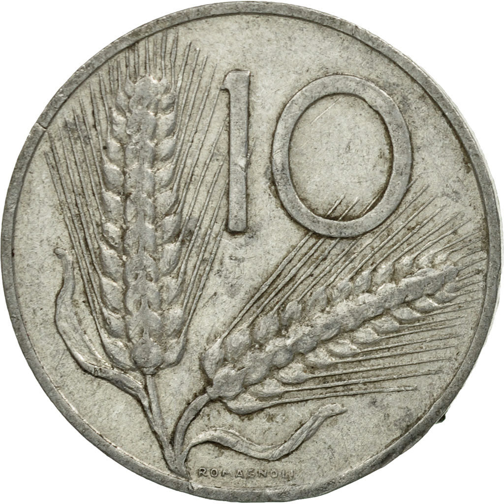 Coin, Italy, 10 Lire, 1955, Rome, EF(40-45), Aluminum, KM:93