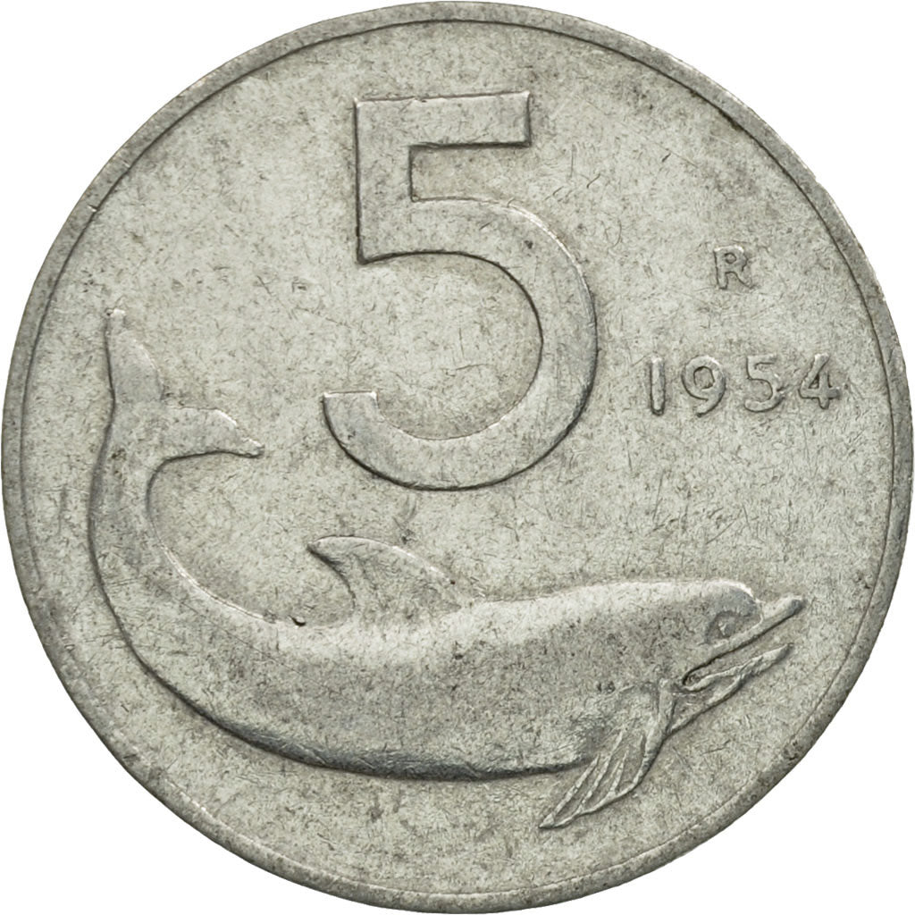 Coin, Italy, 5 Lire, 1954, Rome, EF(40-45), Aluminum, KM:92