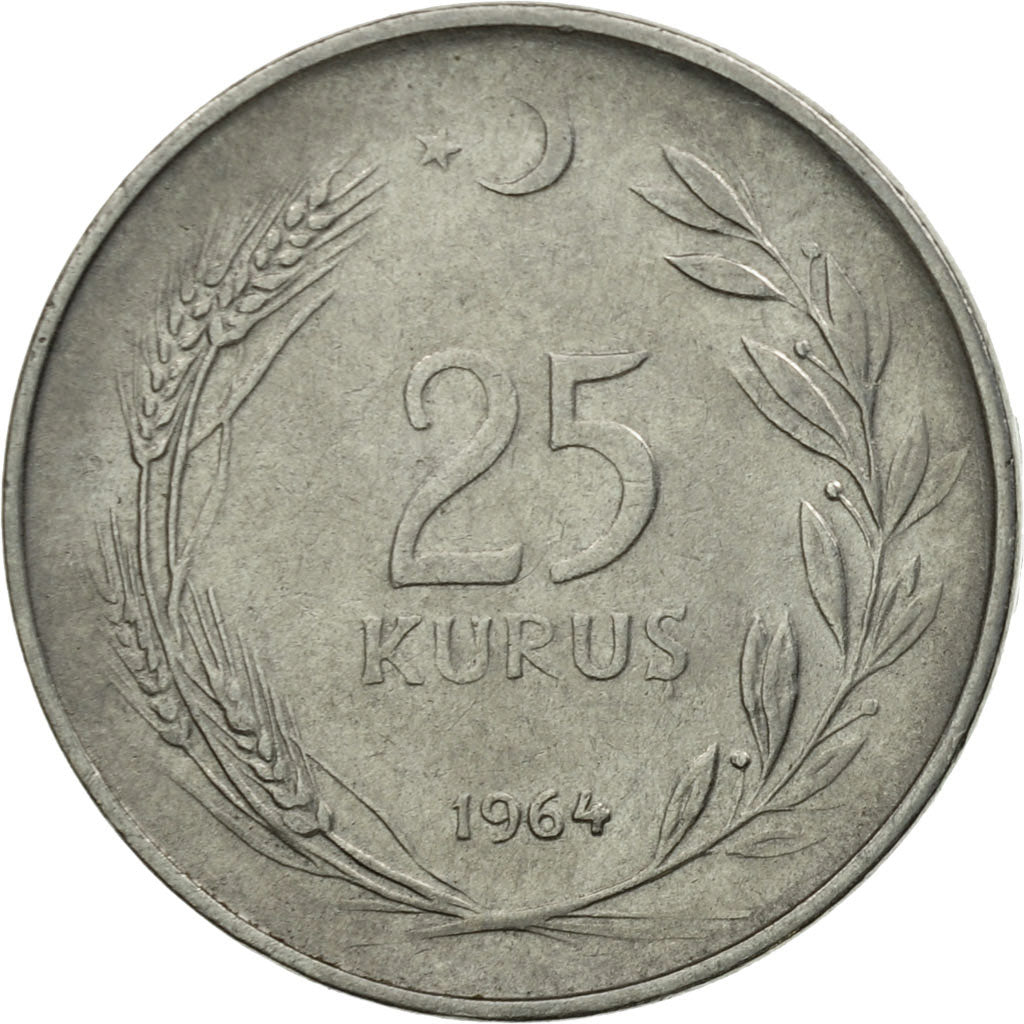 Coin, Turkey, 25 Kurus, 1964, EF(40-45), Stainless Steel, KM:892.2