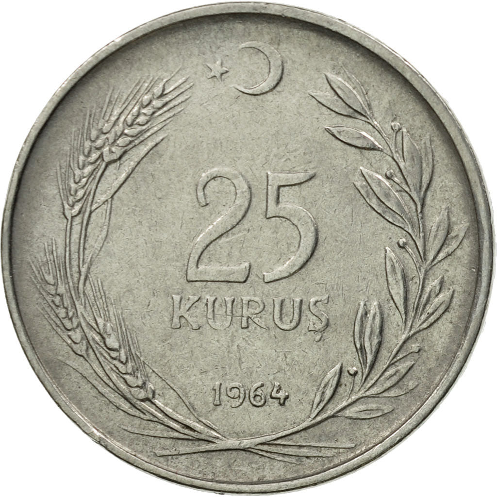 Coin, Turkey, 25 Kurus, 1964, EF(40-45), Stainless Steel, KM:892.2