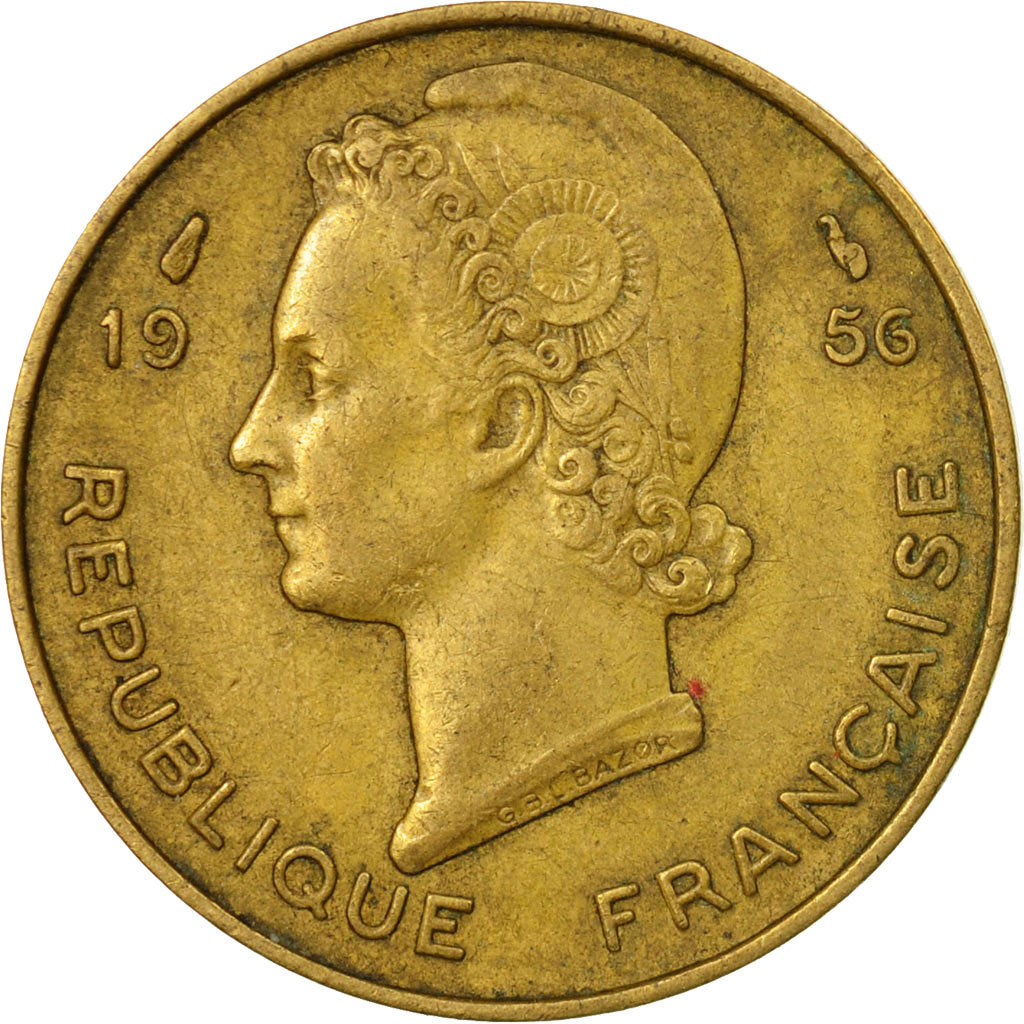 Coin, French West Africa, 10 Francs, 1956, Paris, EF(40-45), Aluminum-Bronze