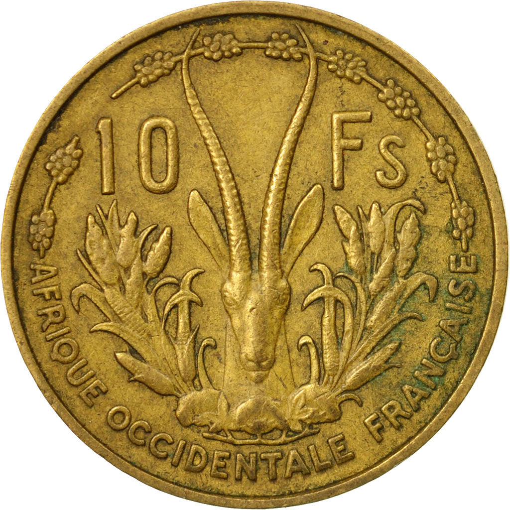 Coin, French West Africa, 10 Francs, 1956, Paris, EF(40-45), Aluminum-Bronze