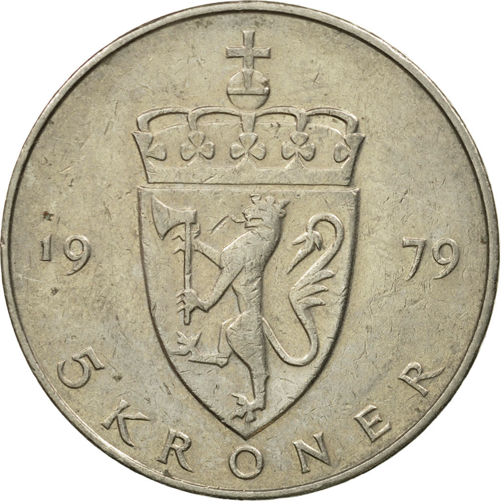 Moneta, Norvegia, Olav V, 5 Kroner, 1979, BB, Rame-nichel, KM:420